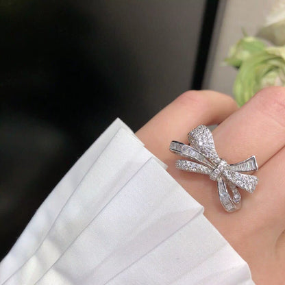 Ssilver Plate Color Bow Bow Bow Bow Zircon Ring Women'S Fashion Wedding Engagement Jewelry New Womens Rings